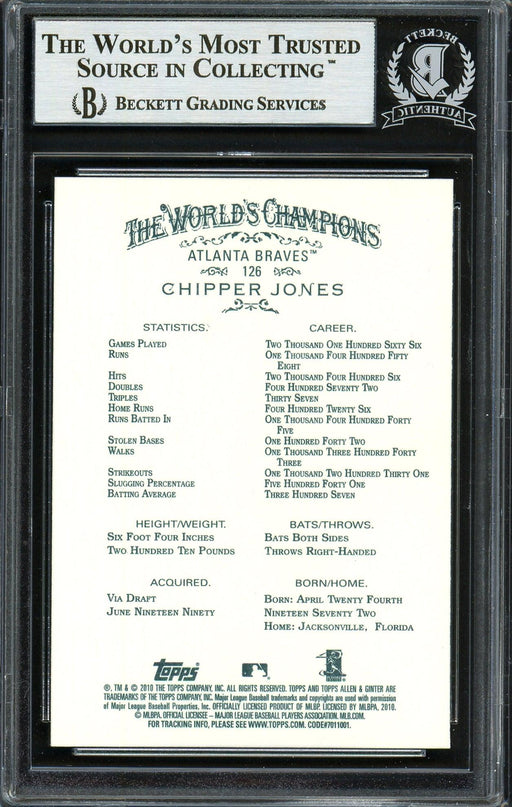 Chipper Jones Autographed 2010 Topps Allen & Ginter Card #126 Atlanta Braves Beckett BAS Stock #193115 - RSA