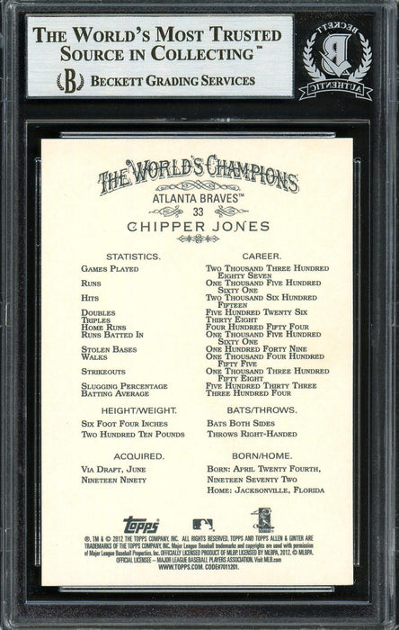 Chipper Jones Autographed 2012 Topps Allen & Ginter Card #33 Atlanta Braves Beckett BAS #12750803 - RSA