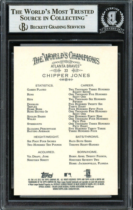 Chipper Jones Autographed 2012 Topps Allen & Ginter Card #33 Atlanta Braves Beckett BAS #12750803 - RSA