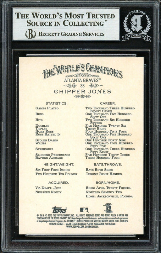 Chipper Jones Autographed 2012 Topps Allen & Ginter Card #33 Atlanta Braves Beckett BAS #12750804 - RSA