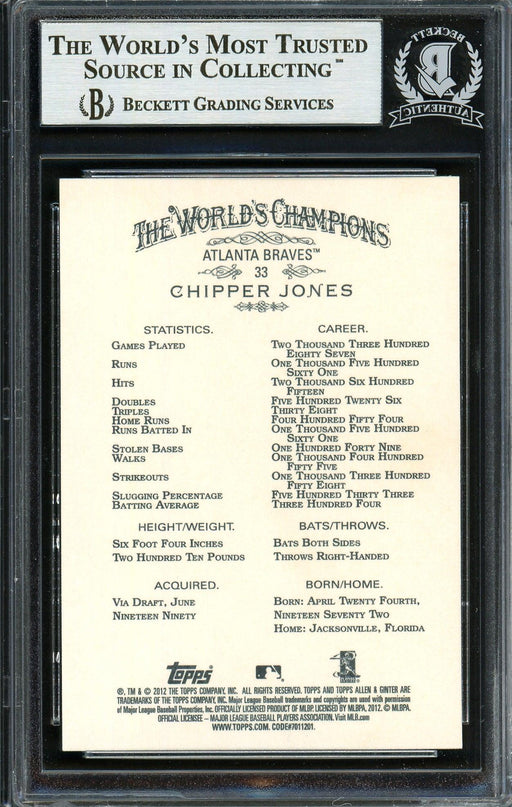 Chipper Jones Autographed 2012 Topps Allen & Ginter Card #33 Atlanta Braves Beckett BAS Stock #193133 - RSA