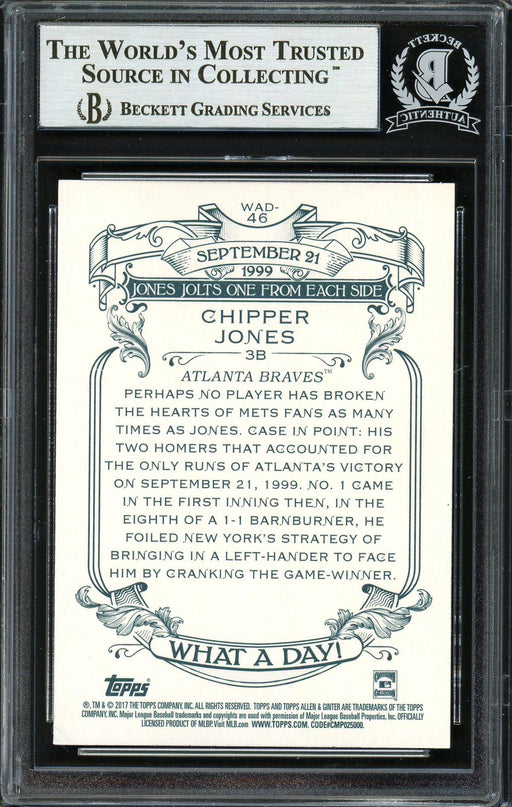 Chipper Jones Autographed 2017 Topps Allen & Ginter What A Day Card #WAD-46 Atlanta Braves Beckett BAS Stock #193140 - RSA