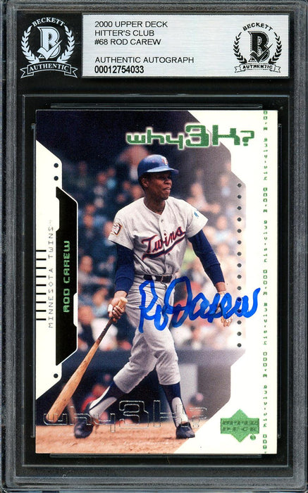 Rod Carew Autographed 2000 Upper Deck Hitters Club Card #68 Minnesota Twins Beckett BAS #12754033 - RSA