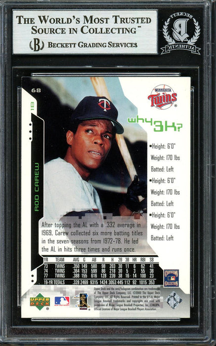 Rod Carew Autographed 2000 Upper Deck Hitters Club Card #68 Minnesota Twins Beckett BAS #12754033 - RSA