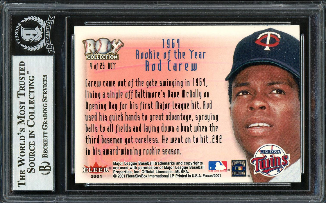 Rod Carew Autographed 2000 Fleer Focus ROY Collection Card #4 Minnesota Twins Beckett BAS #12754037 - RSA