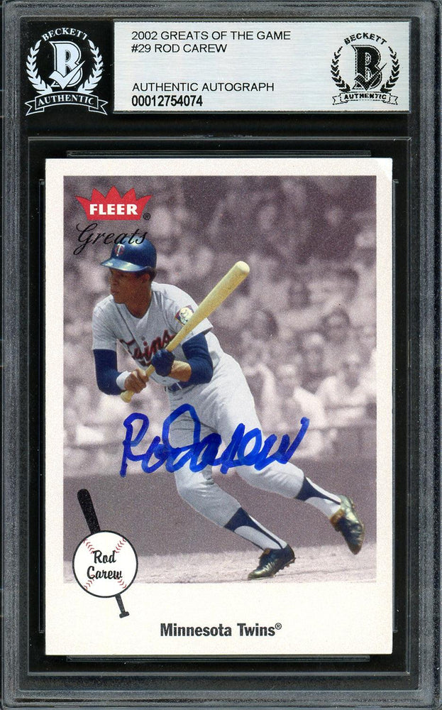 Rod Carew Autographed 2001 Fleer Greats Card #29 Minnesota Twins Beckett BAS #12754074 - RSA