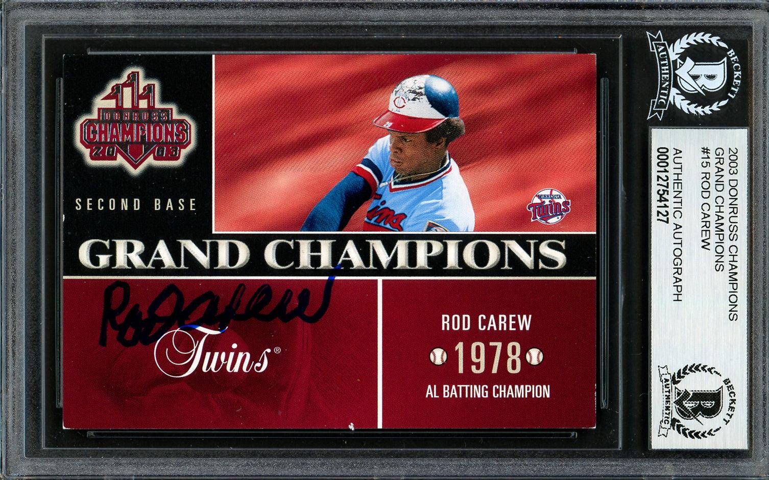 Rod Carew Autographed 2003 Donruss Champions Card #GC-15 Minnesota Twins Beckett BAS #12754127 - RSA