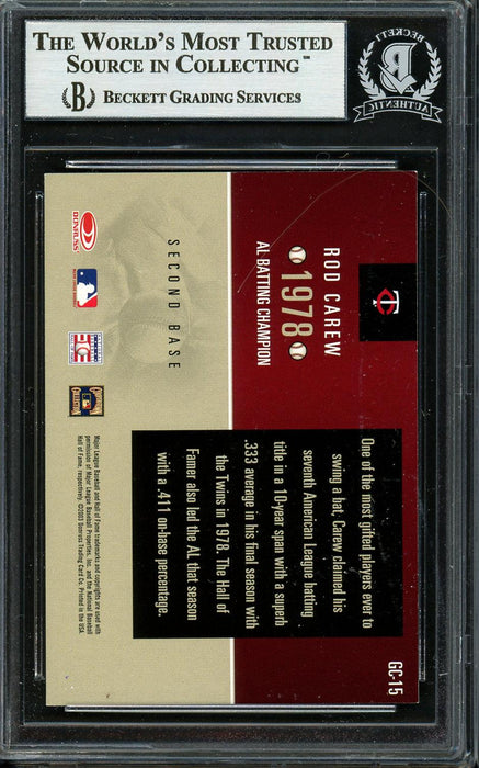 Rod Carew Autographed 2003 Donruss Champions Card #GC-15 Minnesota Twins Beckett BAS #12754127 - RSA