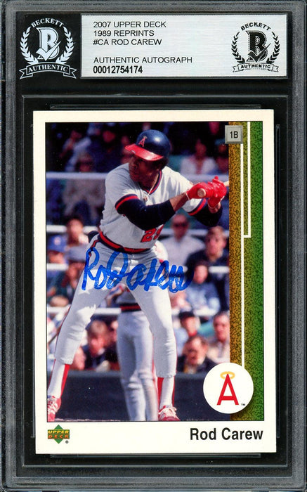 Rod Carew Autographed 2007 Upper Deck 1989 Reprints Card #89UD-CA California Angels Beckett BAS #12754174 - RSA