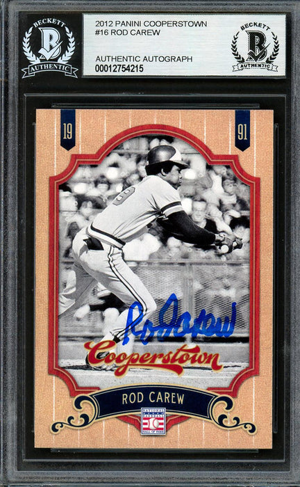 Rod Carew Autographed 2012 Panini Cooperstown Card #16 Minnesota Twins Beckett BAS #12754215 - RSA