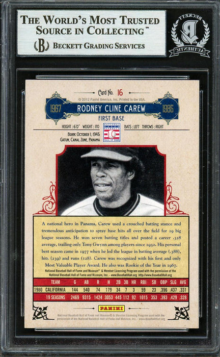 Rod Carew Autographed 2012 Panini Cooperstown Card #16 Minnesota Twins Beckett BAS #12754215 - RSA