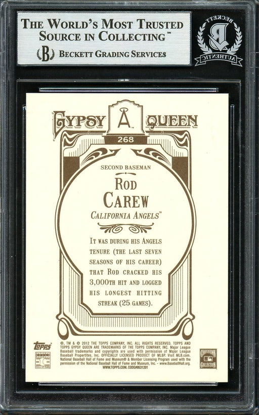 Rod Carew Autographed 2012 Topps Gypsy Queen Gold Frame Card #268 California Angels Beckett BAS #12754217 - RSA