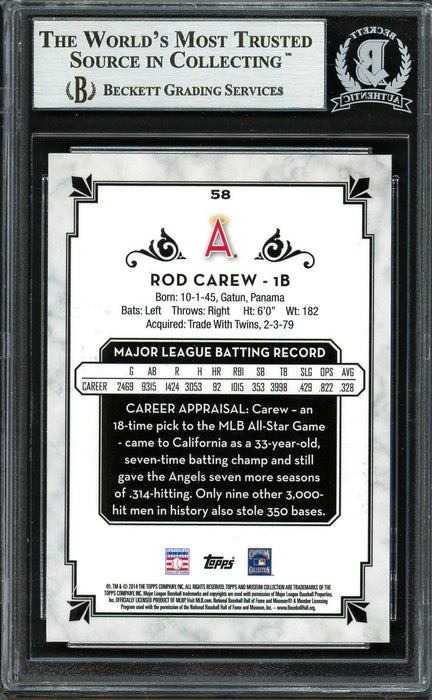Rod Carew Autographed 2014 Topps Museum Collection Card #58 California Angels Beckett BAS #12754270 - RSA