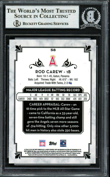Rod Carew Autographed 2014 Topps Museum Collection Card #58 California Angels Beckett BAS #12754271 - RSA