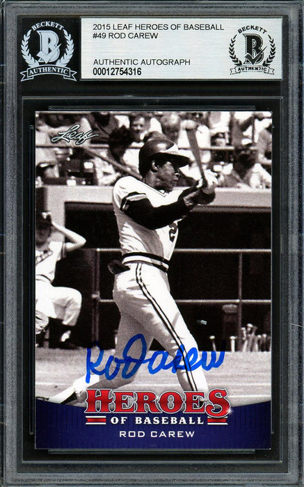 Rod Carew Autographed 2015 Leaf Heroes of Baseball Card #49 Minnesota Twins Beckett BAS #12754316 - RSA