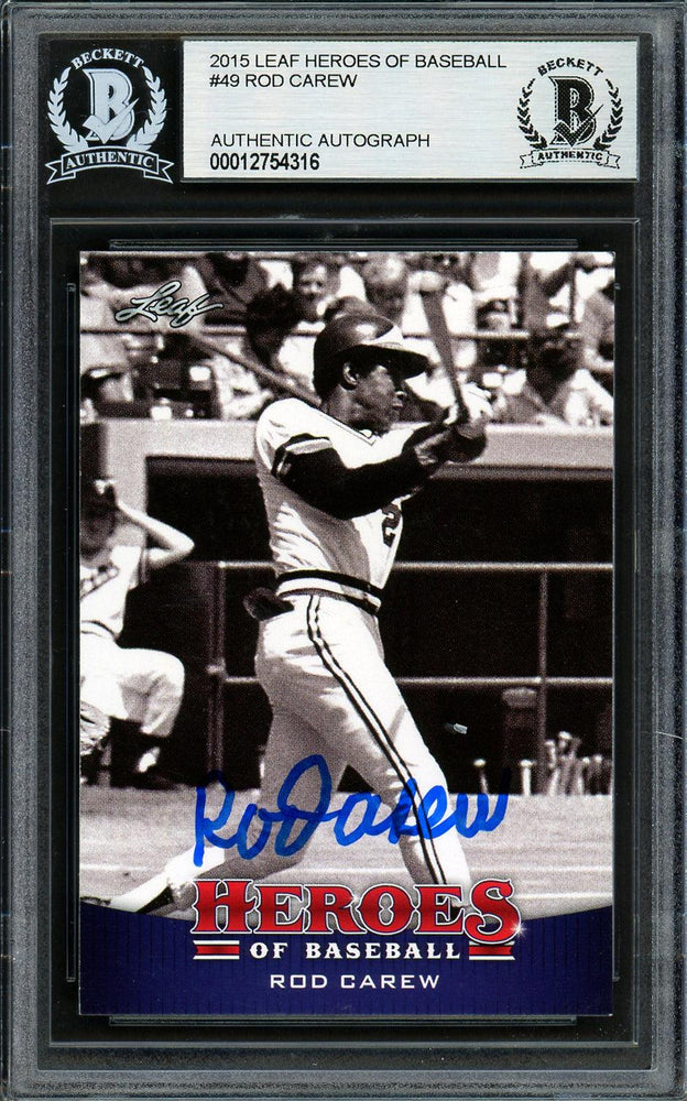 Rod Carew Autographed 2015 Leaf Heroes of Baseball Card #49 Minnesota Twins Beckett BAS #12754316 - RSA