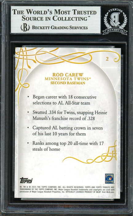Rod Carew Autographed 2015 Topps Tribute Card #2 Minnesota Twins Beckett BAS #12754353 - RSA