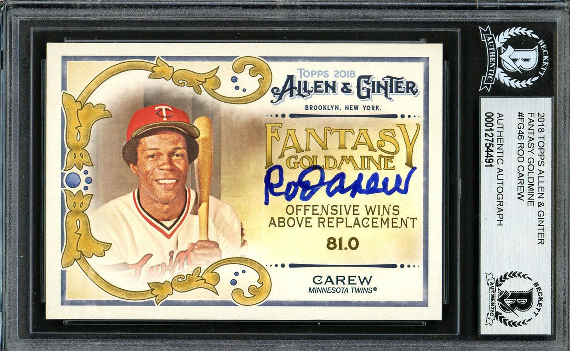 Rod Carew Autographed 2018 Topps Allen & Ginter Fantasy Goldmine Card #FG-46 Minnesota Twins Beckett BAS #12754491 - RSA