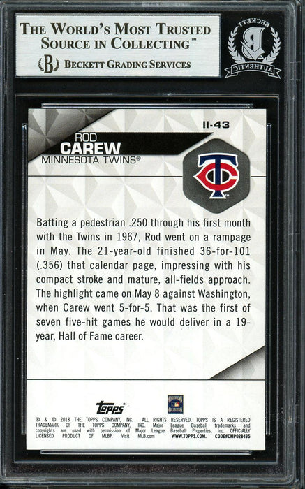 Rod Carew Autographed 2018 Topps Instant Impact Card #II-43 Minnesota Twins Beckett BAS #12754503 - RSA