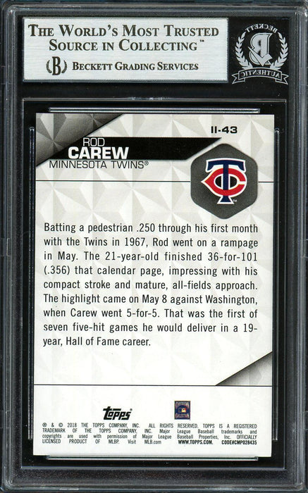 Rod Carew Autographed 2018 Topps Instant Impact Card #II-43 Minnesota Twins Beckett BAS #12754504 - RSA