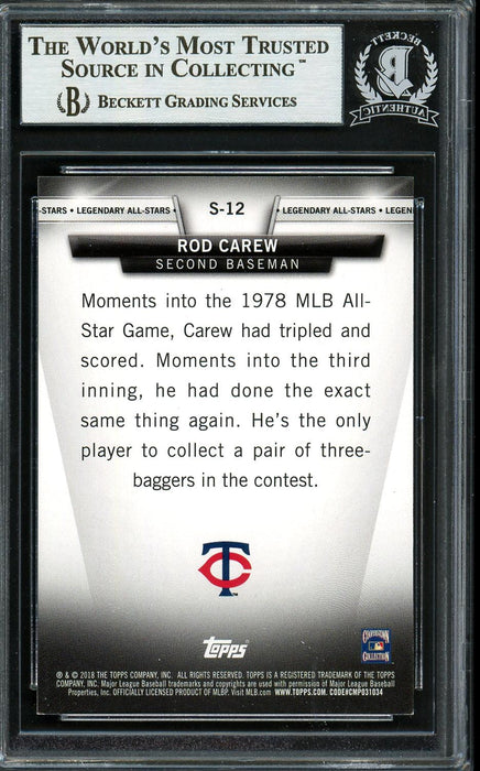 Rod Carew Autographed 2018 Topps Legendary All Stars Card #S-12 Minnesota Twins Beckett BAS #12754508 - RSA