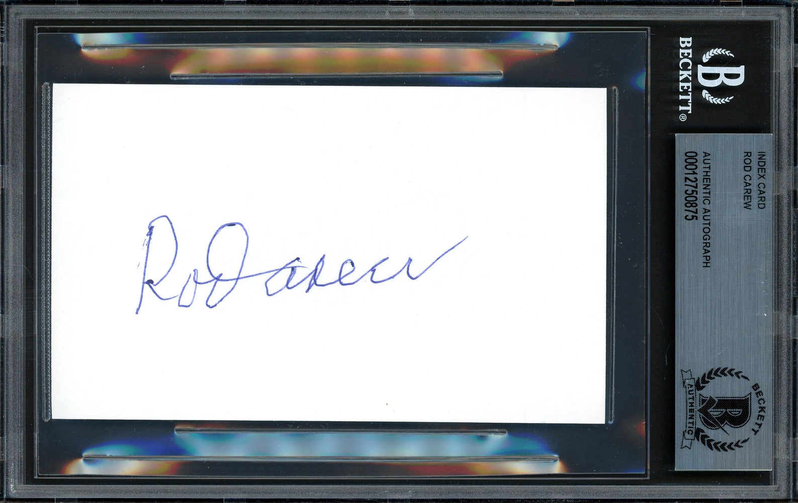Rod Carew Autographed 3x5 Index Card Minnesota Twins, California Angels Beckett BAS Stock #193463 - RSA