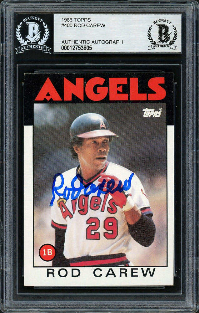 Rod Carew Autographed 1986 Topps Card #400 California Angels Beckett BAS Stock #193251 - RSA
