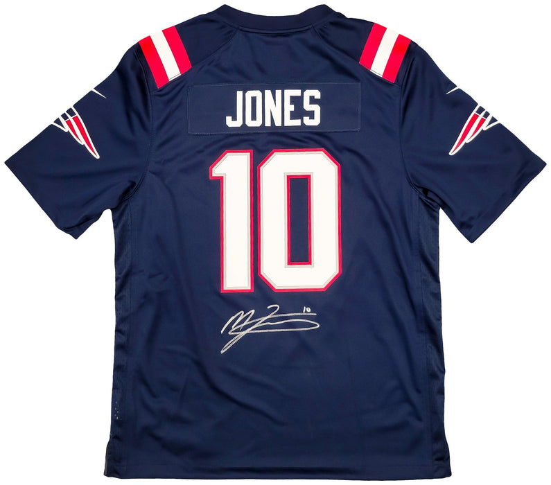 New England Patriots Mac Jones Autographed Blue Nike Gameday Jersey Size L Beckett BAS QR Stock #202967 - RSA
