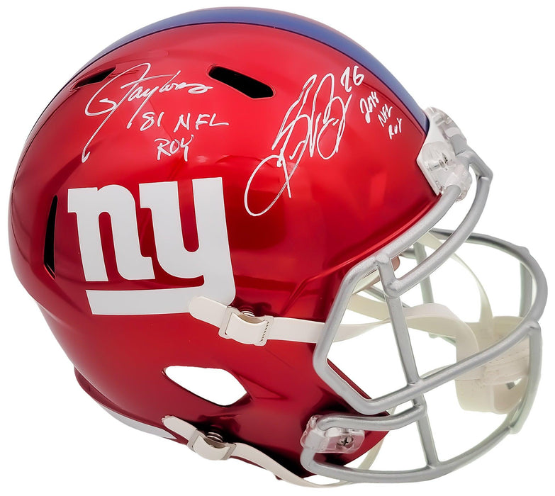 Lawrence Taylor & Saquon Barkley Autographed New York Giants Flash Red Full Size Replica Speed Helmet "NFL ROY" Beckett BAS QR Stock #202987 - RSA