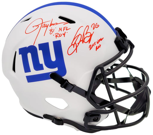 Lawrence Taylor & Saquon Barkley Autographed New York Giants Lunar Eclipse White Full Size Replica Speed Helmet "NFL ROY" Beckett BAS QR Stock #202989 - RSA