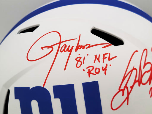 Lawrence Taylor & Saquon Barkley Autographed New York Giants Lunar Eclipse White Full Size Replica Speed Helmet "NFL ROY" Beckett BAS QR Stock #202989 - RSA