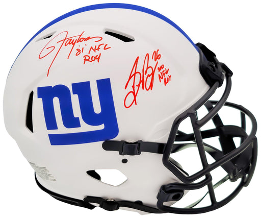 Lawrence Taylor & Saquon Barkley Autographed New York Giants Lunar Eclipse White Full Size Authentic Speed Helmet "NFL ROY" Beckett BAS QR Stock #202990 - RSA