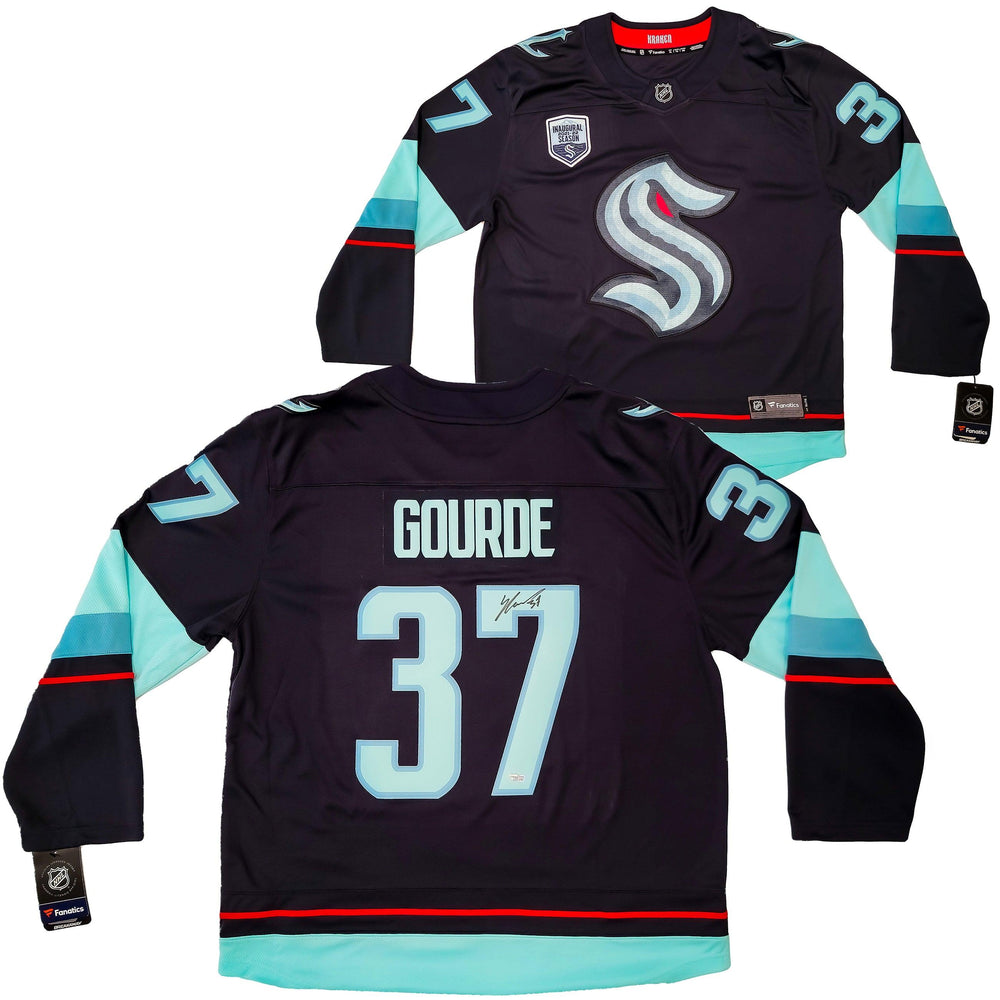Seattle Kraken Yanni Gourde Autographed Blue Fanatics Jersey Size XL Inaugural Season Patch Fanatics Holo Stock #202430 - RSA
