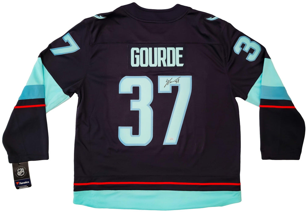 Seattle Kraken Yanni Gourde Autographed Blue Fanatics Jersey Size XL Inaugural Season Patch Fanatics Holo Stock #202430 - RSA