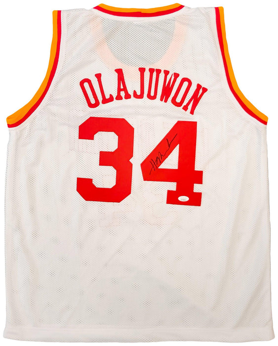 Hakeem Olajuwon Autographed and Framed Red Rockets Jersey