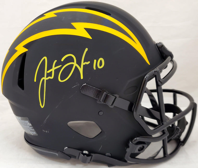 Justin Herbert Autographed Los Angeles Chargers Eclipse Black Full Size Speed Authentic Helmet (Scratched) Beckett BAS #WK11855 - RSA