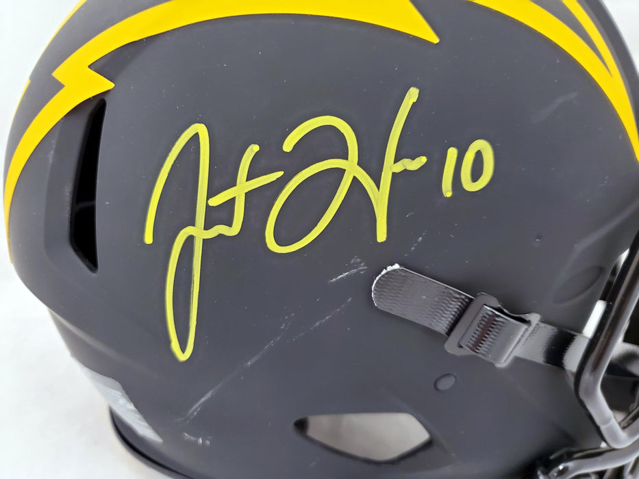 Justin Herbert Autographed Los Angeles Chargers Eclipse Black Full Size Speed Authentic Helmet (Scratched) Beckett BAS #WK11855 - RSA
