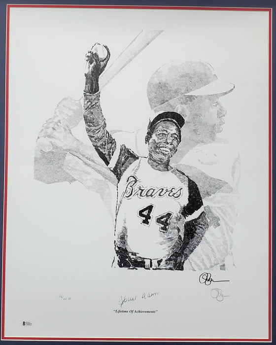 Hank Aaron Autographed Framed 22x28 Lithograph Photo Atlanta Braves Artist Proof #26/44 Beckett BAS #V62671 - RSA