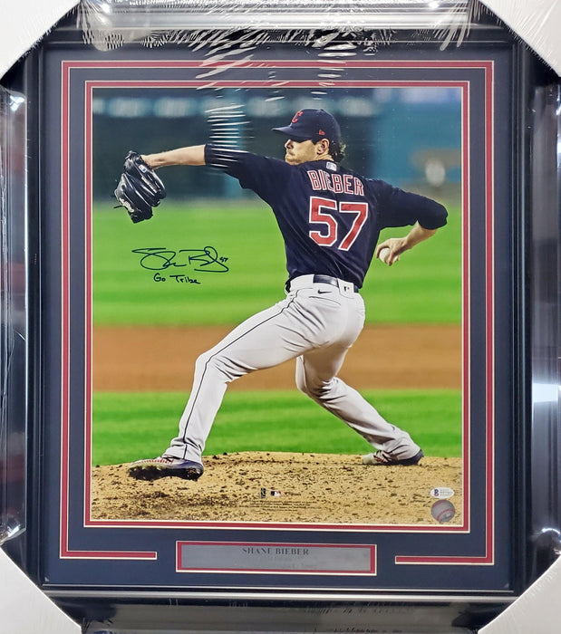 Shane Bieber Autographed Framed 16x20 Photo Cleveland Indians "Go Tribe" Beckett BAS #WF77613 - RSA
