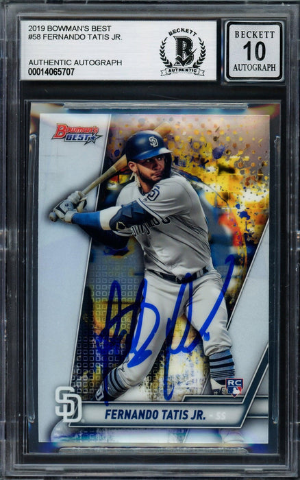 Fernando Tatis Jr. Autographed 2019 Bowman's Best Rookie Card #58 San Diego Padres Auto Grade Gem Mint 10 Beckett BAS Stock #202919 - RSA