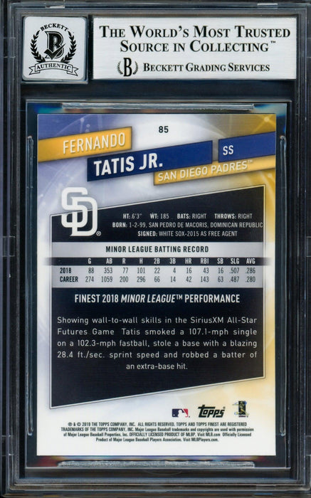 Fernando Tatis Jr. Autographed 2019 Topps Finest Rookie Card #85 San Diego Padres Auto Grade Gem Mint 10 Beckett BAS Stock #202920 - RSA