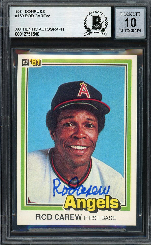 Rod Carew Autographed 1981 Donruss Card #169 California Angels Auto Grade Gem Mint 10 Beckett BAS #12751540 - RSA