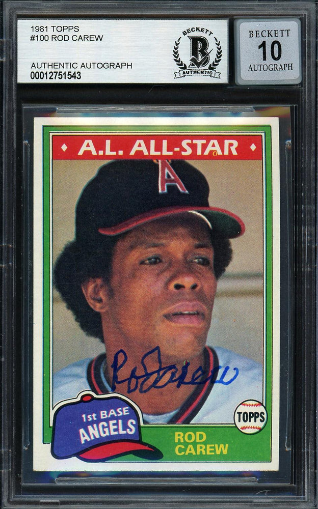 Rod Carew Autographed 1981 Topps Card #100 California Angels Auto Grade Gem Mint 10 Beckett BAS #12751543 - RSA