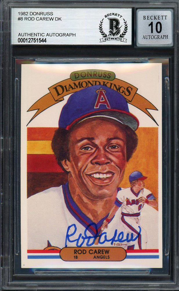 Rod Carew Autographed 1982 Donruss Diamond Kings Card #8 California Angels Auto Grade Gem Mint 10 Beckett BAS #12751544 - RSA