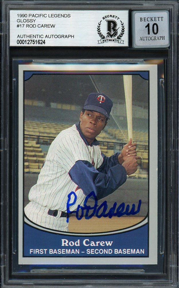 Rod Carew Autographed 1990 Pacific Card #17 Minnesota Twins Auto Grade Gem Mint 10 Beckett BAS #12751624 - RSA