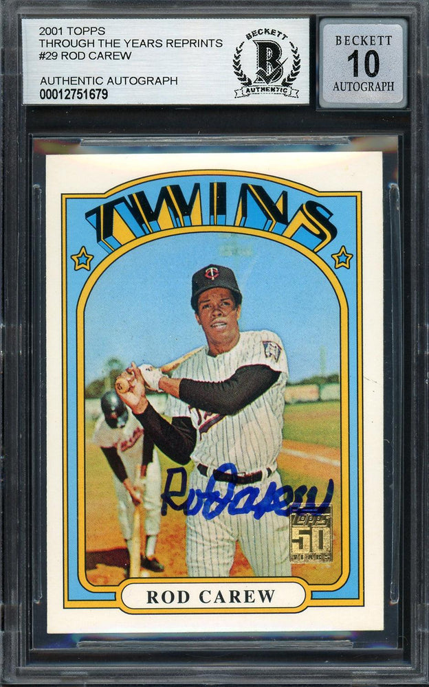 Rod Carew Autographed 2000 Topps Through The Years Card #29 Minnesota Twins Auto Grade Gem Mint 10 Beckett BAS #12751679 - RSA
