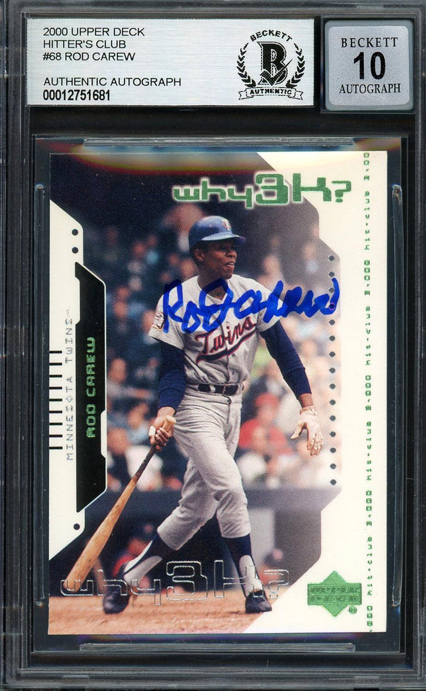 Rod Carew Autographed 2000 Upper Deck Hitters Club Card #68 Minnesota Twins Auto Grade Gem Mint 10 Beckett BAS #12751681 - RSA