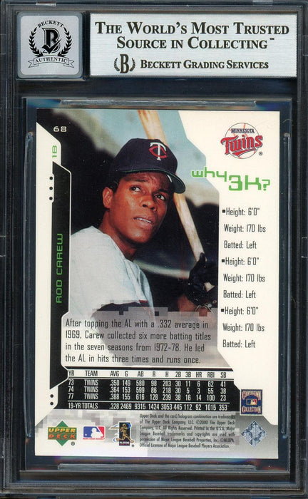 Rod Carew Autographed 2000 Upper Deck Hitters Club Card #68 Minnesota Twins Auto Grade Gem Mint 10 Beckett BAS #12751681 - RSA