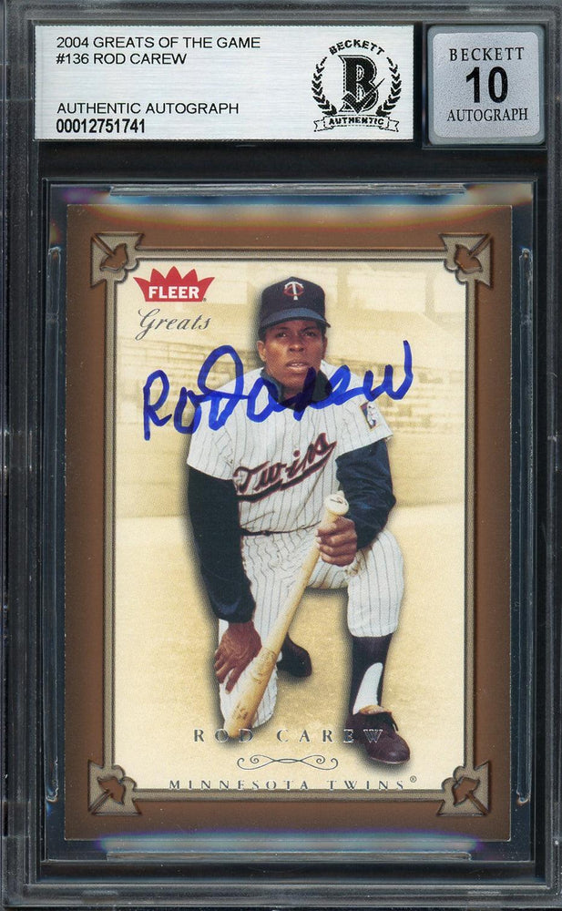 Rod Carew Autographed 2004 Fleer Greats of the Game Card #136 Minnesota Twins Auto Grade Gem Mint 10 Beckett BAS #12751741 - RSA