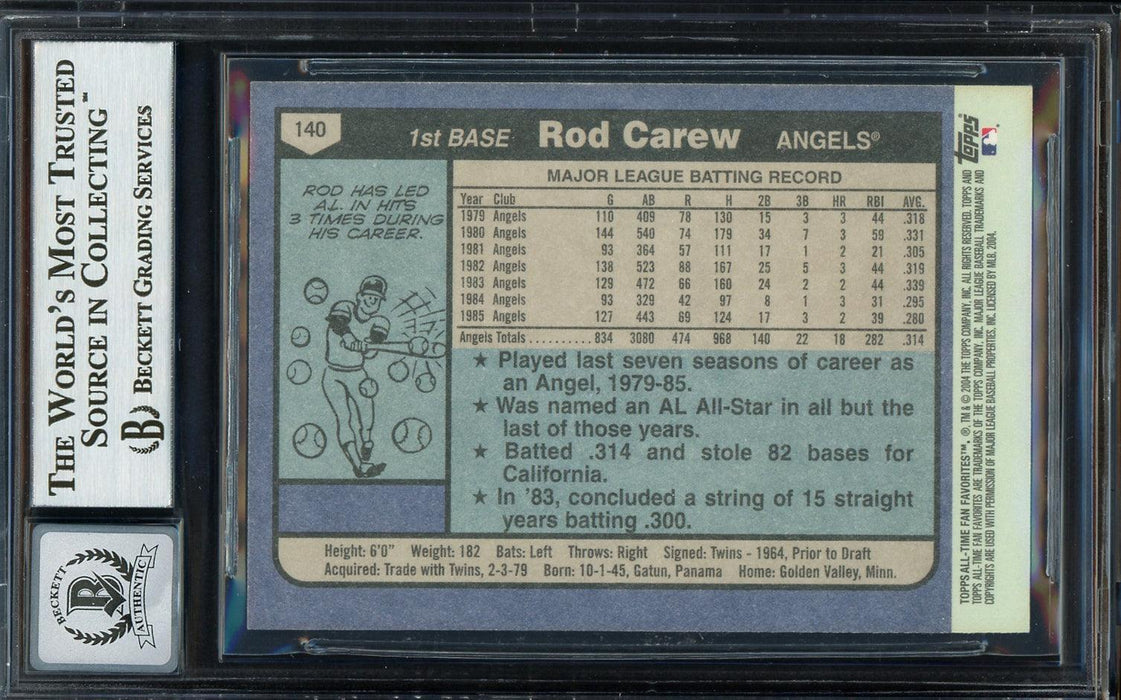 Rod Carew Autographed 2004 Topps All Time Fan Favorites Card #140 California Angels Auto Grade Gem Mint 10 Beckett BAS Stock #192728 - RSA